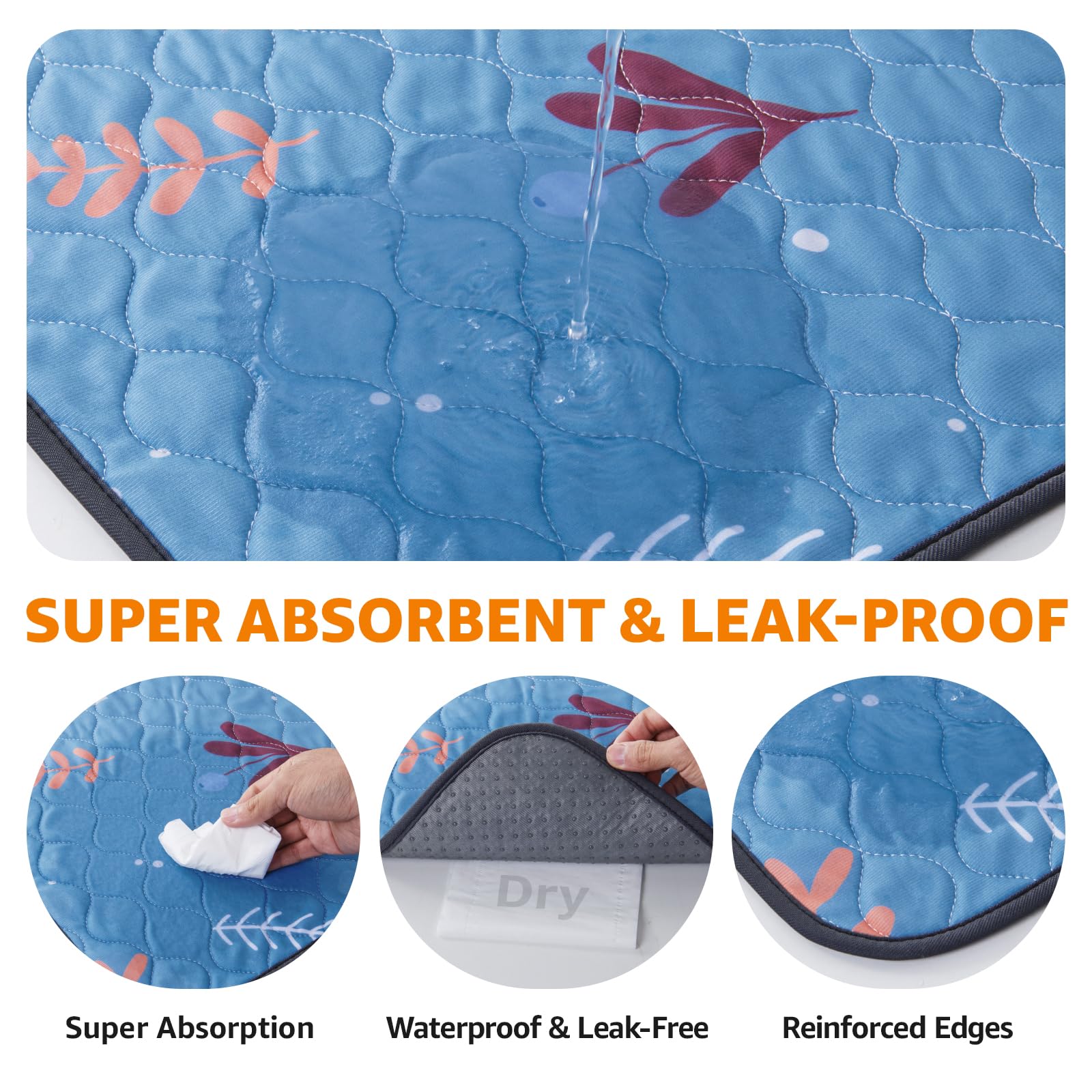 Loobani Washable Pee Pads For Dogs: 2 Pack Reusable Puppy Training Pads 24'' X 36'', Waterproof Dog Pee Pads Non-Slip, Super Abs